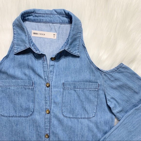 SOLD-ASOS Cold Shoulder Denim Buttondown - Picture 5 of 7